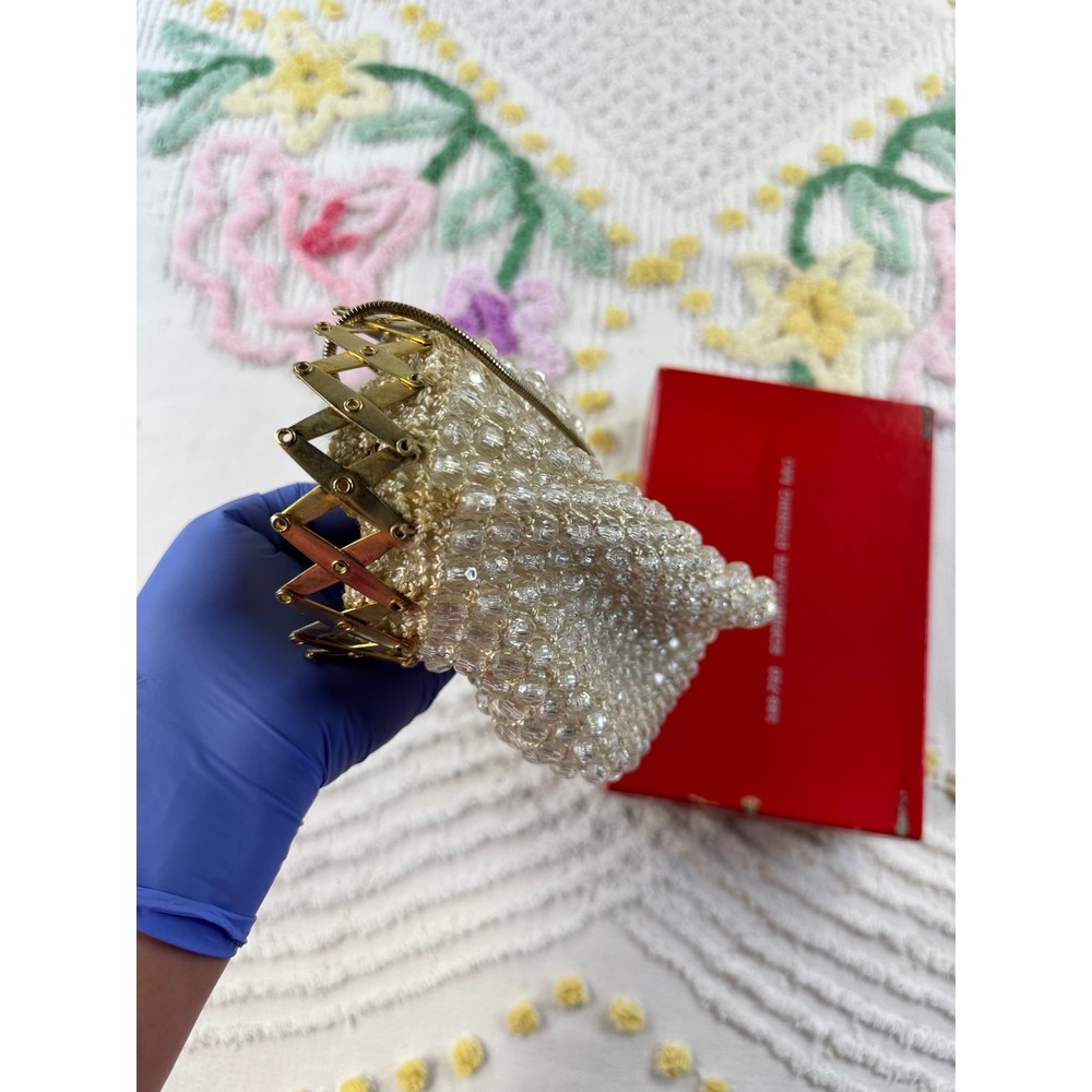 Vintage Sophisticate Beaded Evening Bag Gold Accordion Gate Top Pouch 599-720 - Picture 4 of 9